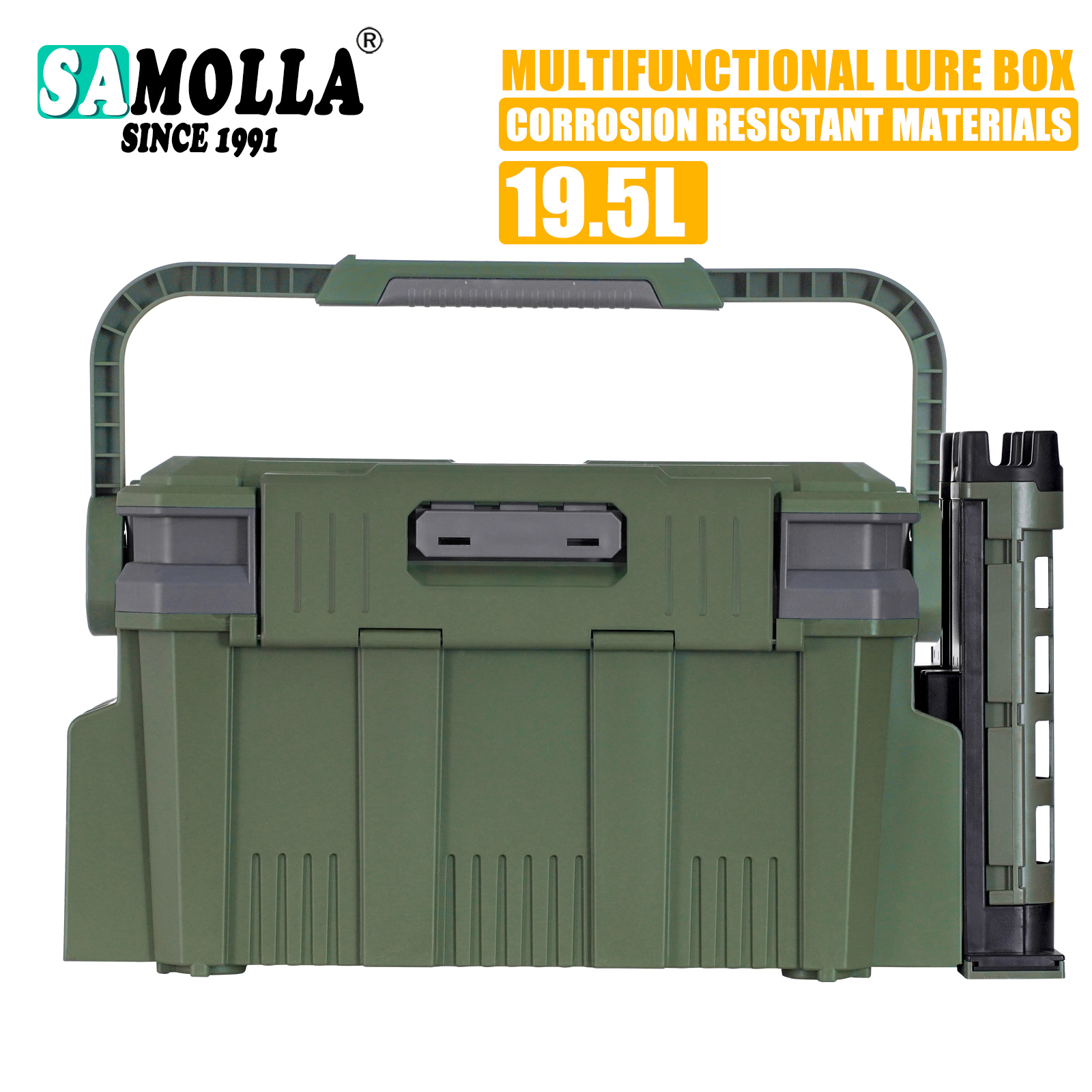 Fishing Kayak Crate - กล่อง19.5L ตกปลาขนาดใหญ่, กล่องใส่เบ็ด2แท่ง + ที่ใส่ถ้วย +